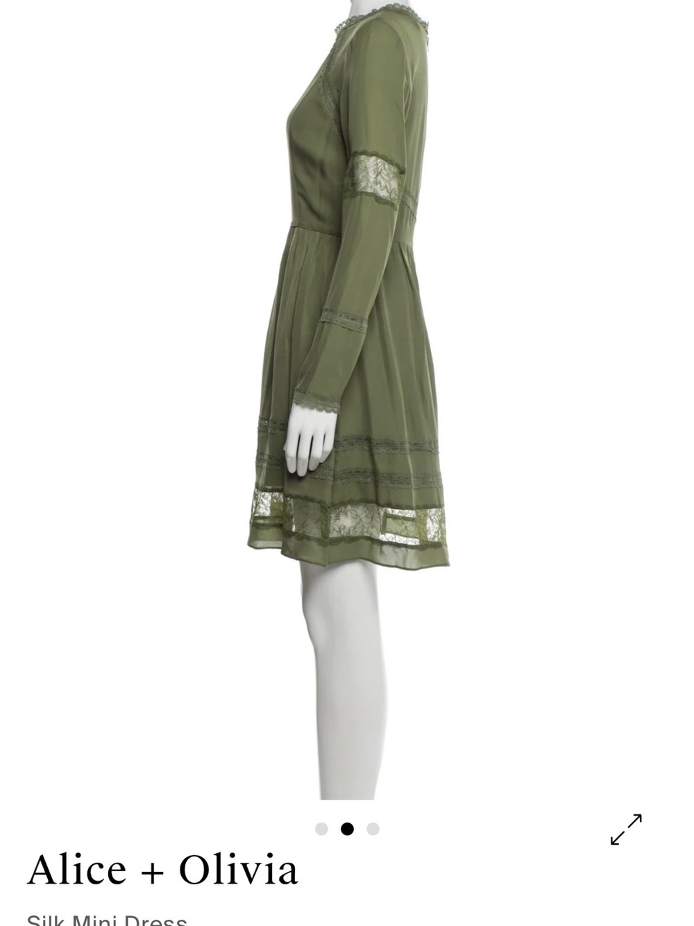 Alice + Olivia Olive Green Long-Sleeve Lace-Trim Mini Dress